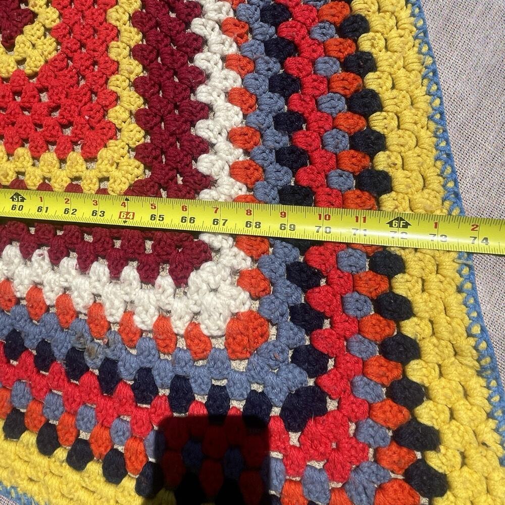 Multicolor Afghan Crochet Knit Granny Concentric‎ Square Retro Roseanne 72x72 - Picture 5 of 6